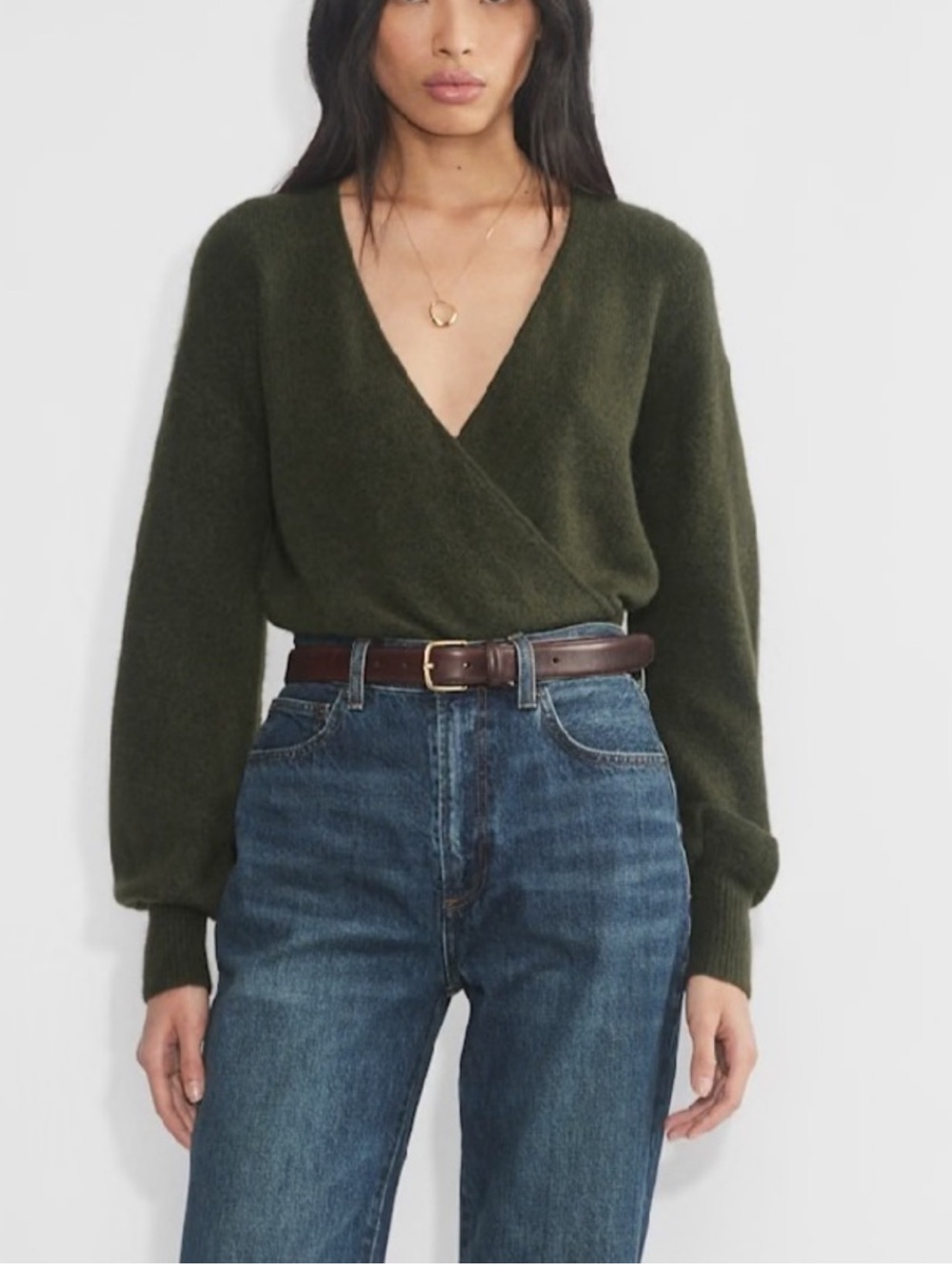 Aritzia Wilfred Dear Sweater Olive Green Wrap Knit Size M